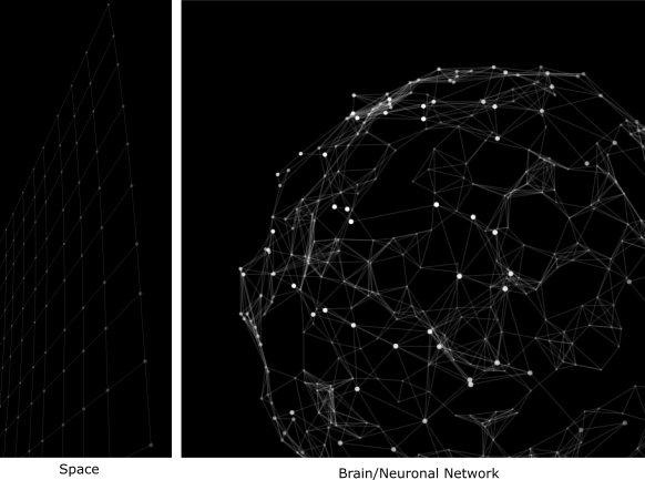 Depiction of topology of our physical universe, versus something like our brain/spine/etc. Images from nform.ai and labs.nform.ai.